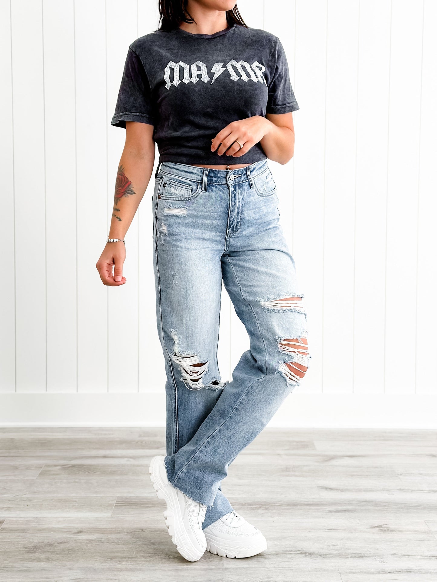 Judy Blue Cruel Summer High Rise Rigid 90s Destroyed Straight Leg Jeans