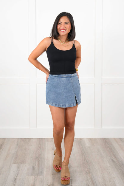 Ribbed Knit Double Strap Cropped Top