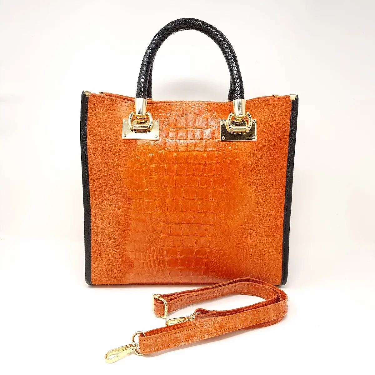 Croc-Embossed Leather Portfolio Bag