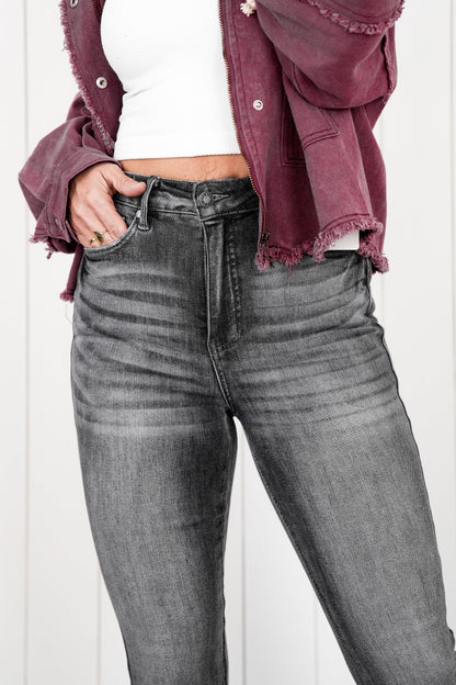 Judy Blue 50 Shades of Grey High Rise Grey Wash Tummy Control Skinny Jeans With Release  Hem