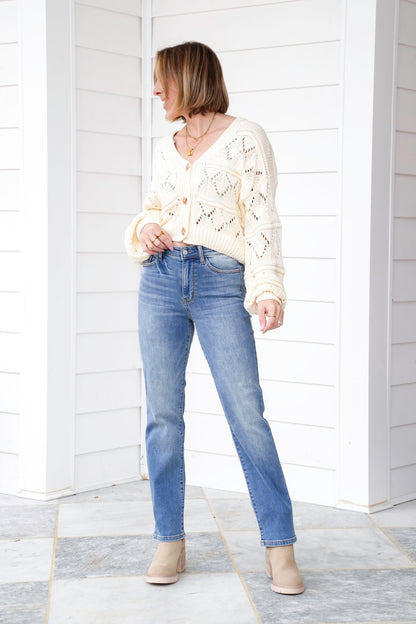 Judy Blue High Rise Medium Vintage Wash Thermal Straight Leg Jeans
