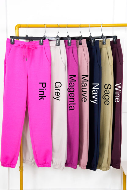 Door Buster! Plus/Reg Elastic Waist Scuba Knit Joggers with Ribbon Drawstring