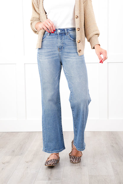 Risen Day Dreamer High Rise Light Wash Relaxed Straight Leg Ankle Jeans