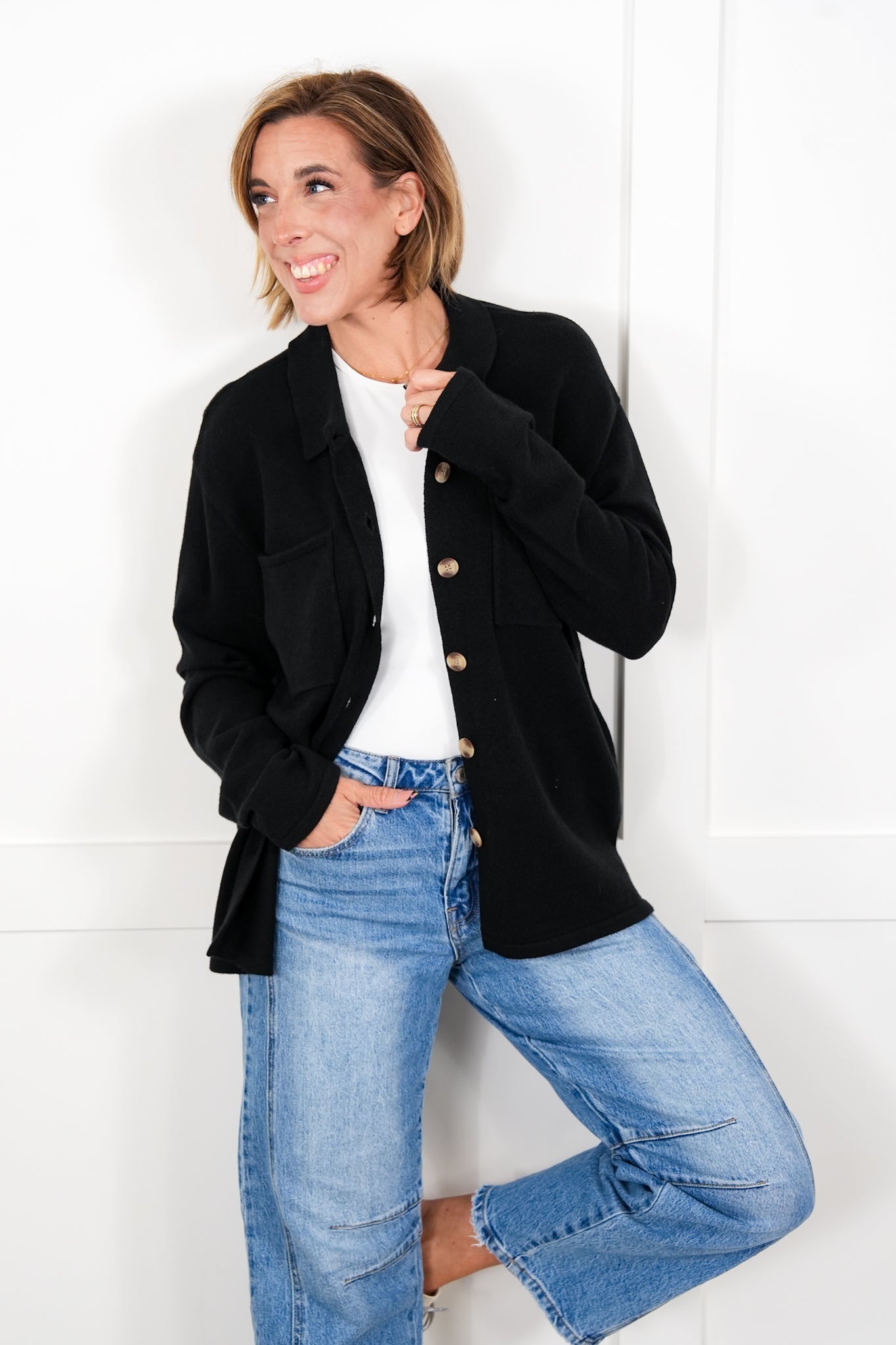 Long Sleeve Button Down Cardigan with Chest Pockets