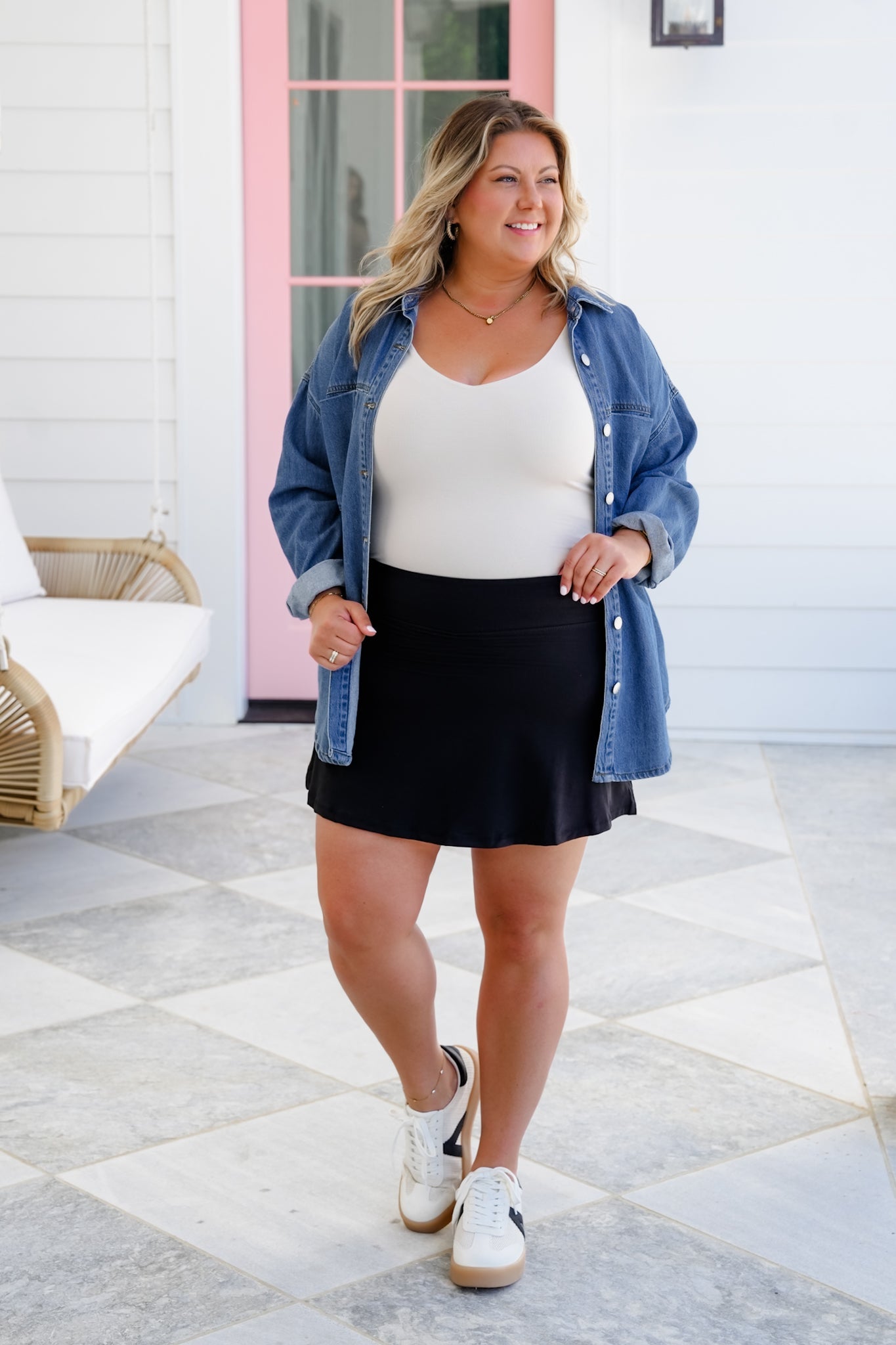 Plus/Reg Solid Knit High Waist Skort