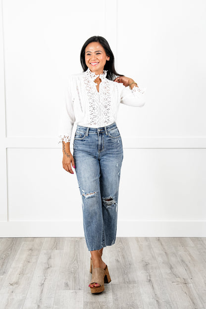 Judy Blue About Last Night Light Wash Destroyed Wide Leg Cropped Jeans