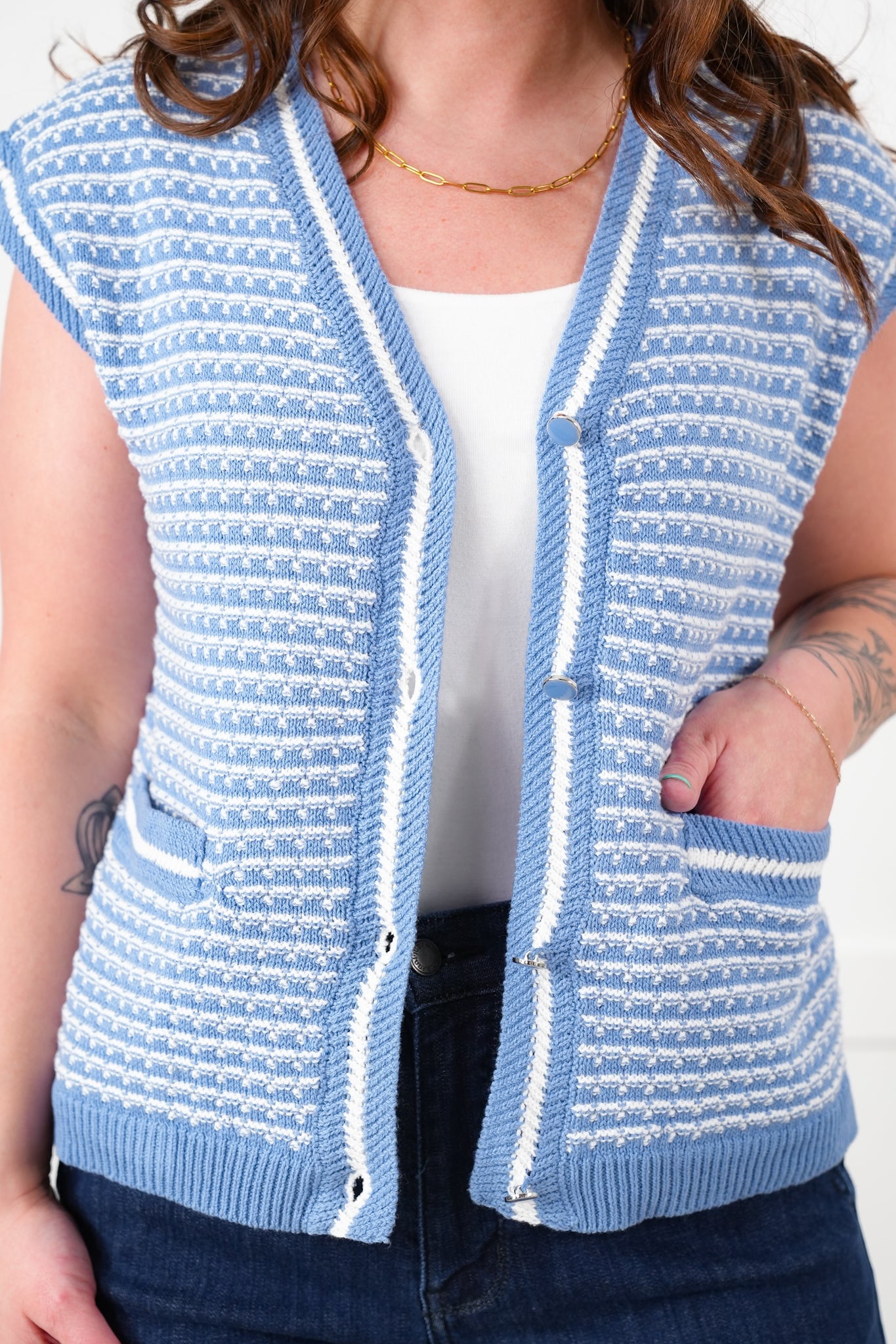 Crochet Button Down Vest with Pockets