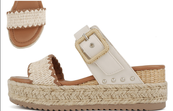 Platform Espadrille Sandals with Woven Raffia Detail