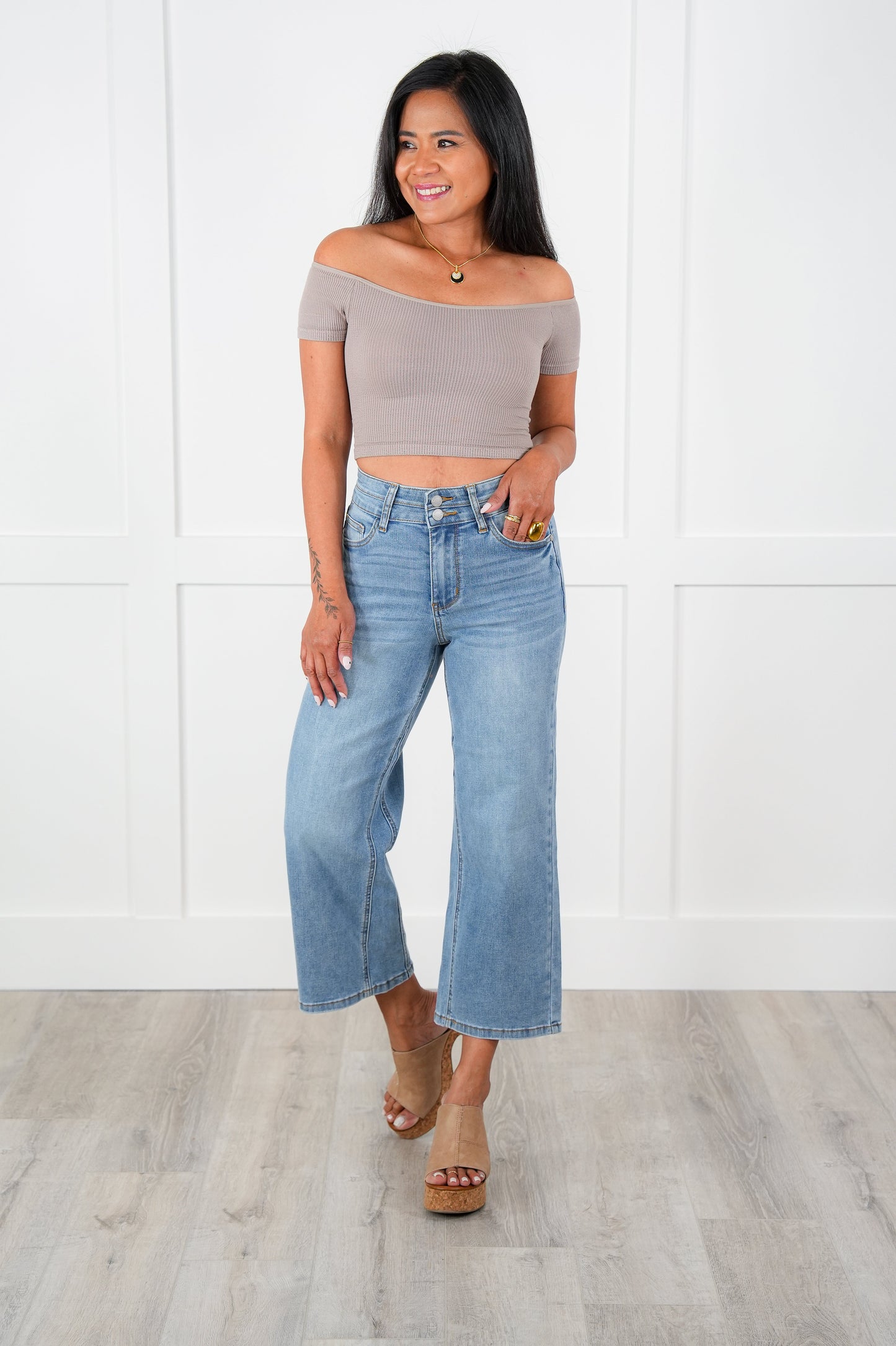 Judy Blue Double the Cool Cropped Wide Leg Jeans