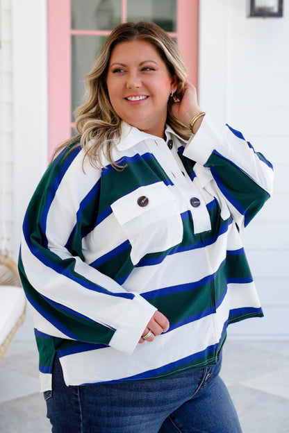 Restock! Oversized Stripe Long Sleeve Button Up Polo Top