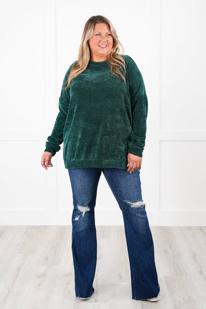 Plus/Reg Solid Chenille Long Sleeve Round Neck Top (Multiple Colors)