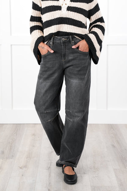 Mica Super High Rise Black Barrel Jeans