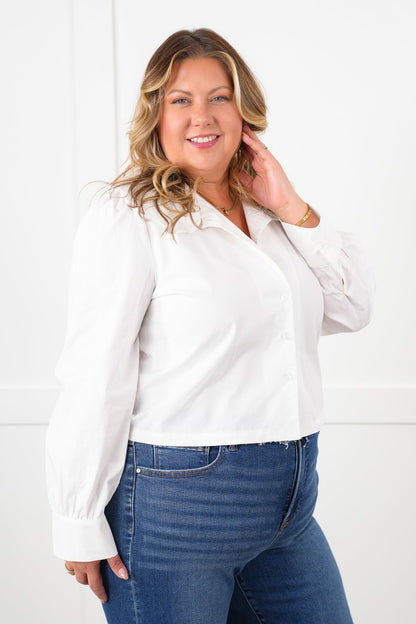 White Peter Pan Collar Long Sleeve Button Down Top