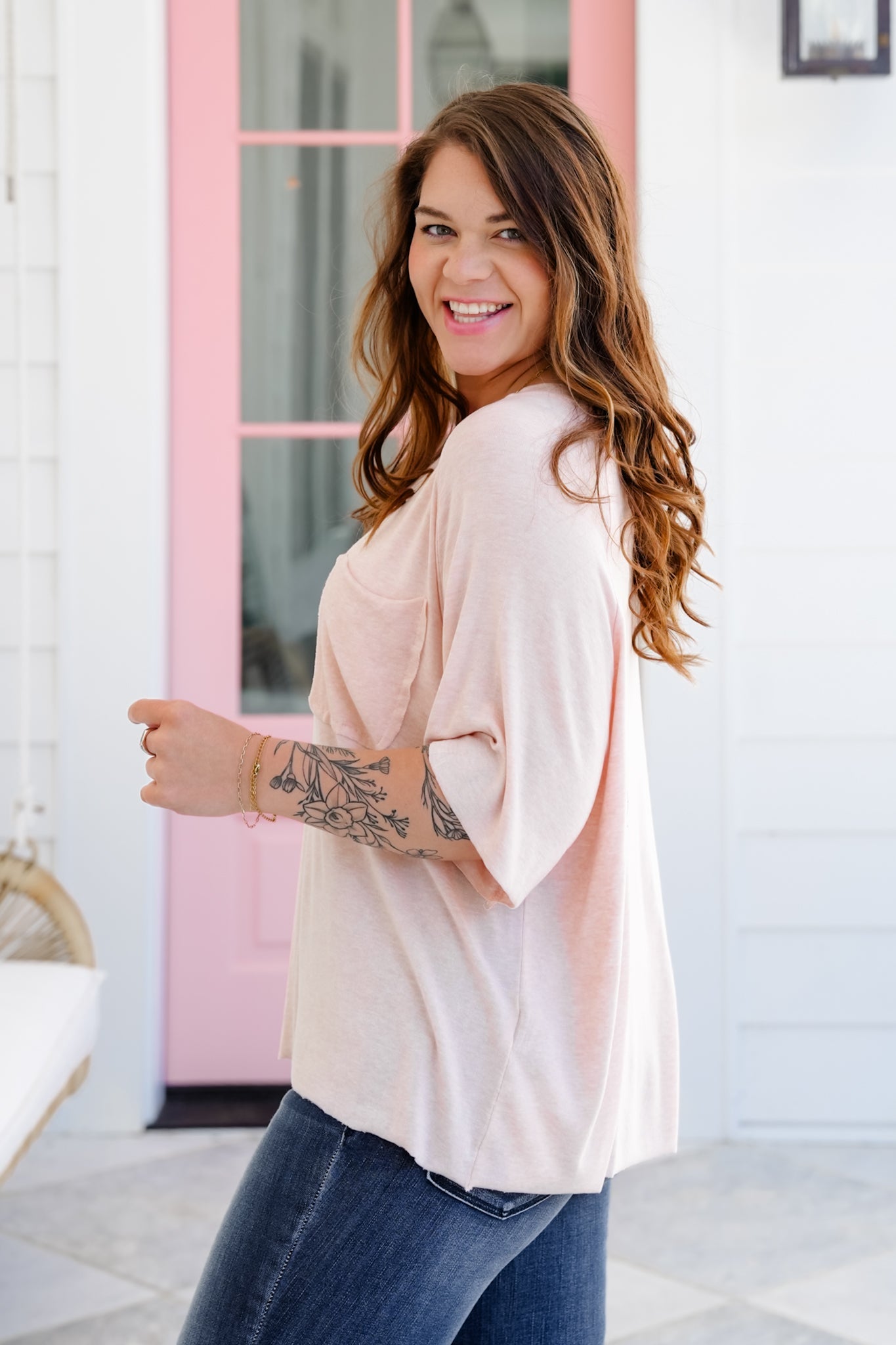POL Solid Short Sleeve Round Neck Top with Chest Pocket Detail