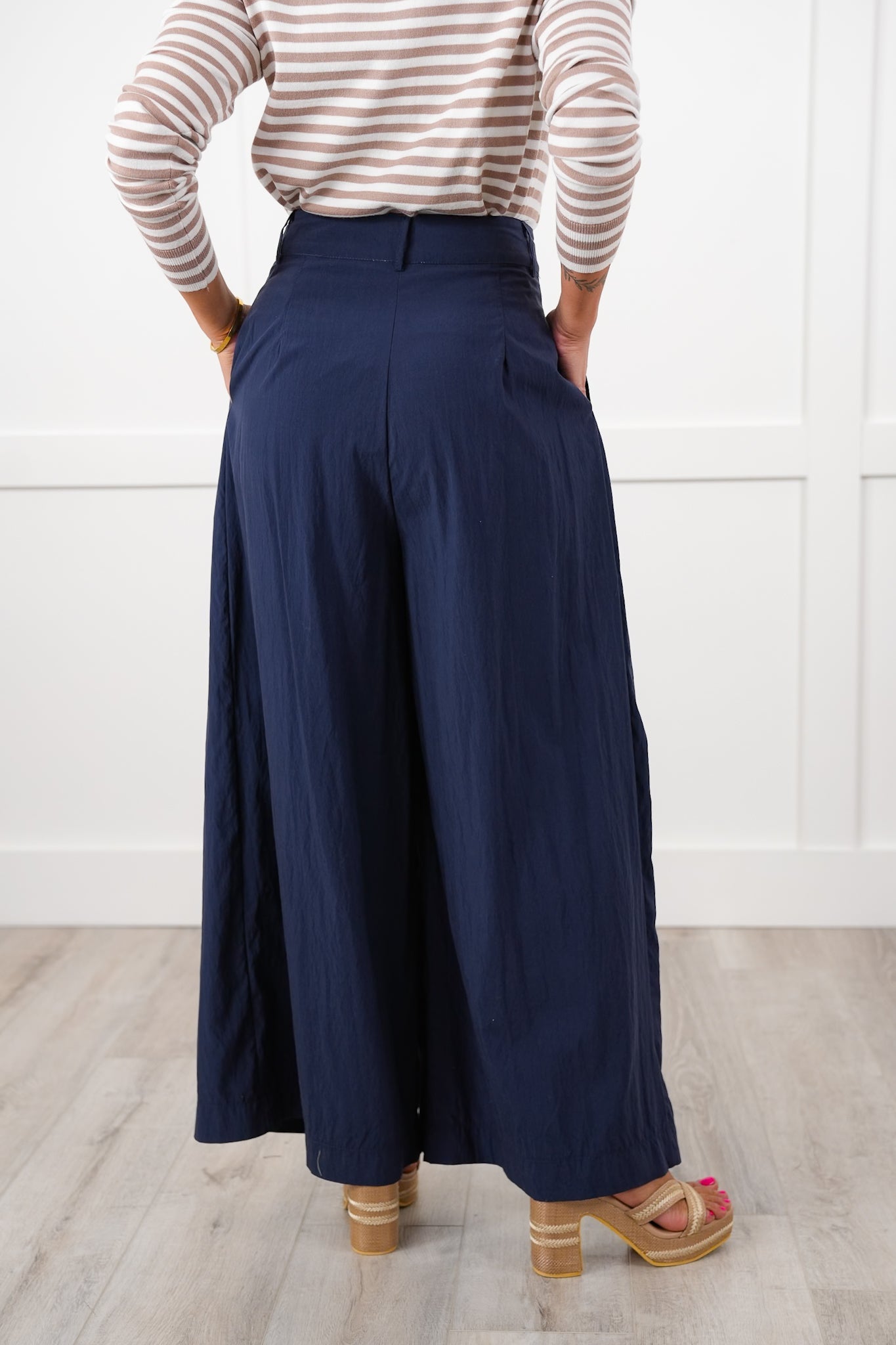 Navy Pleated High Waist Wide Leg Pants – Freckled Poppy