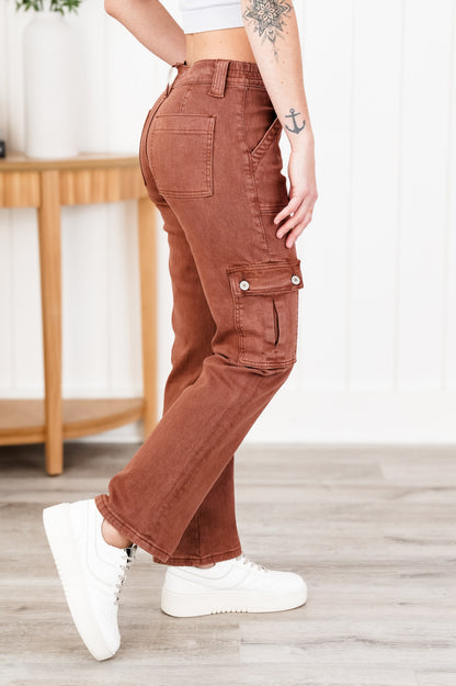 Vervet High Rise Brick Cargo Pocket Straight Leg Jeans