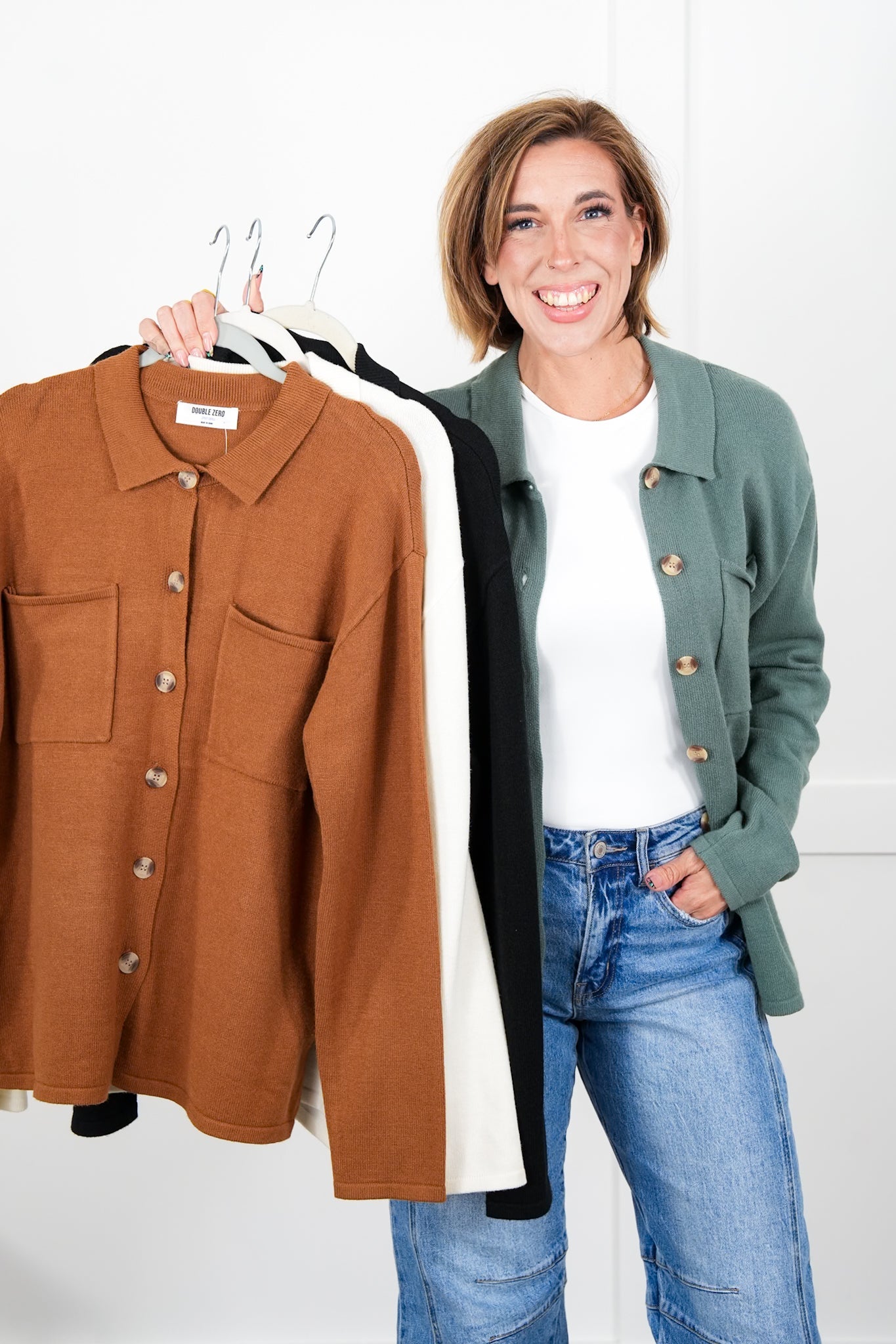 Long Sleeve Button Down Cardigan with Chest Pockets