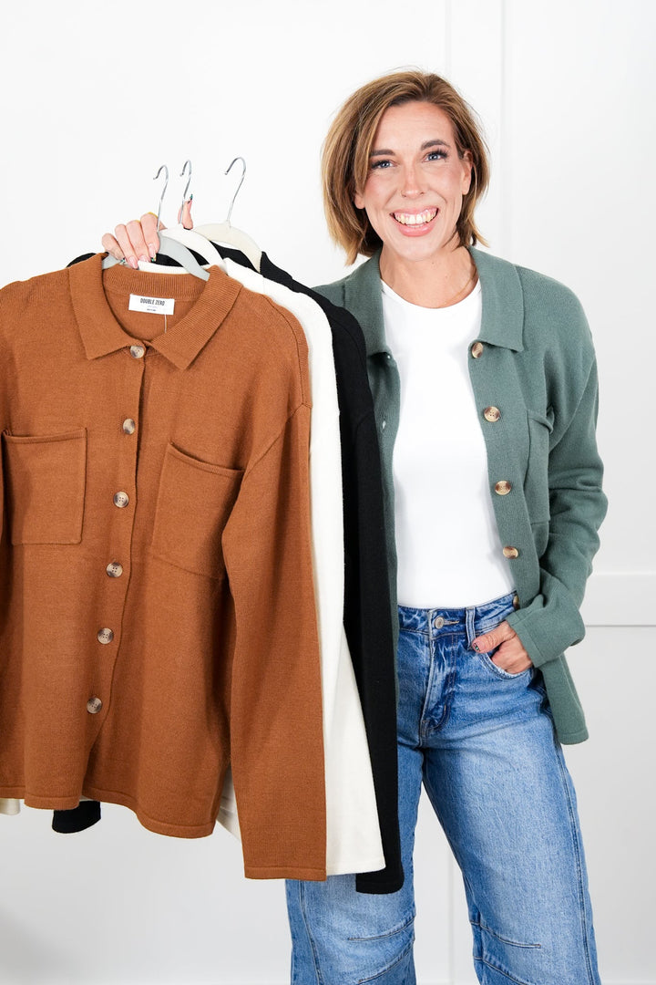 Long Sleeve Button Down Cardigan with Chest Pockets