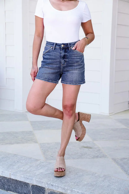 Judy Blue Medium Wash Shield Back Pocket Shorts
