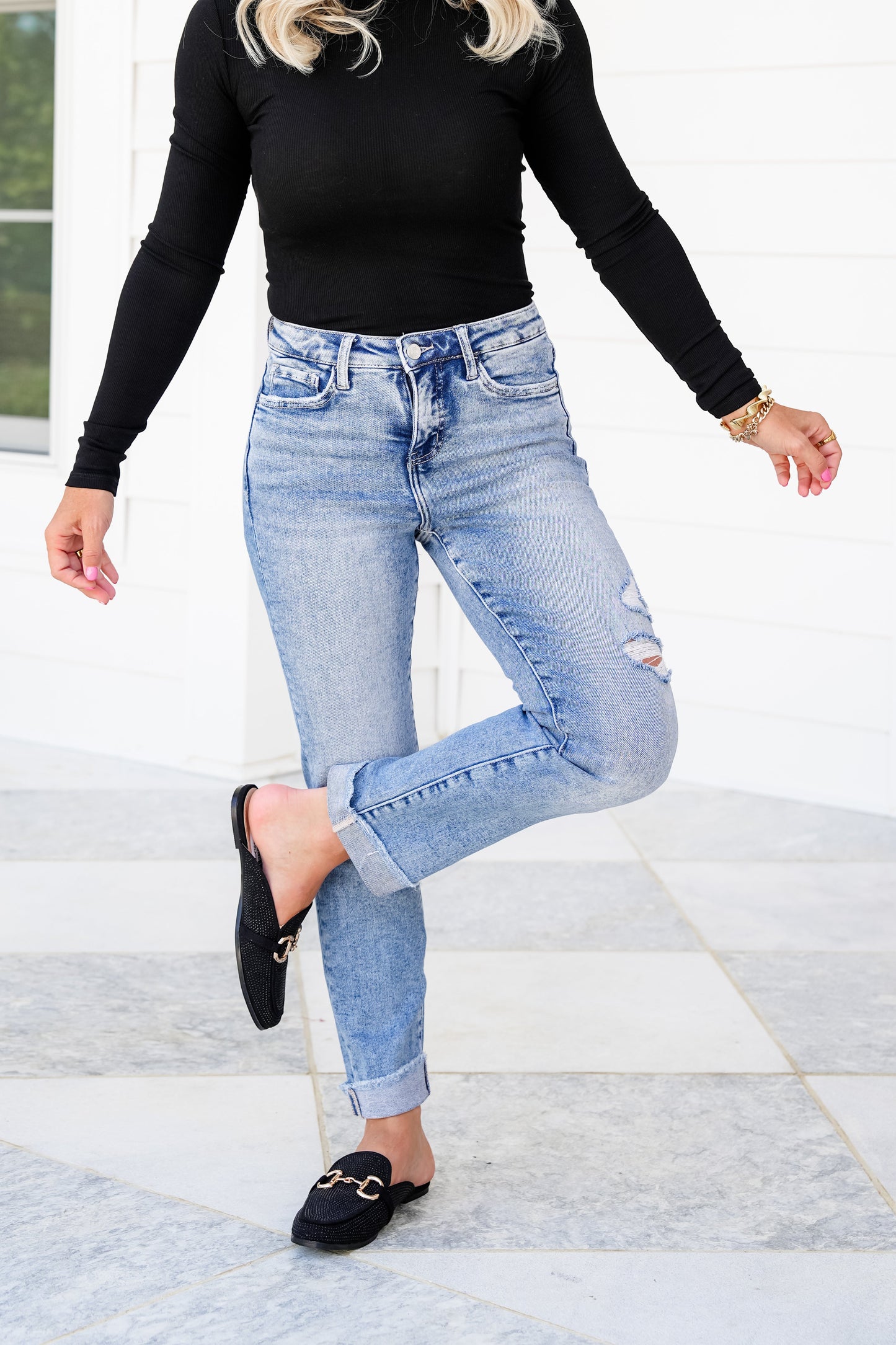 Lovervet It's A Date High Rise Medium Wash Cropped Slim Straight Leg Jeans