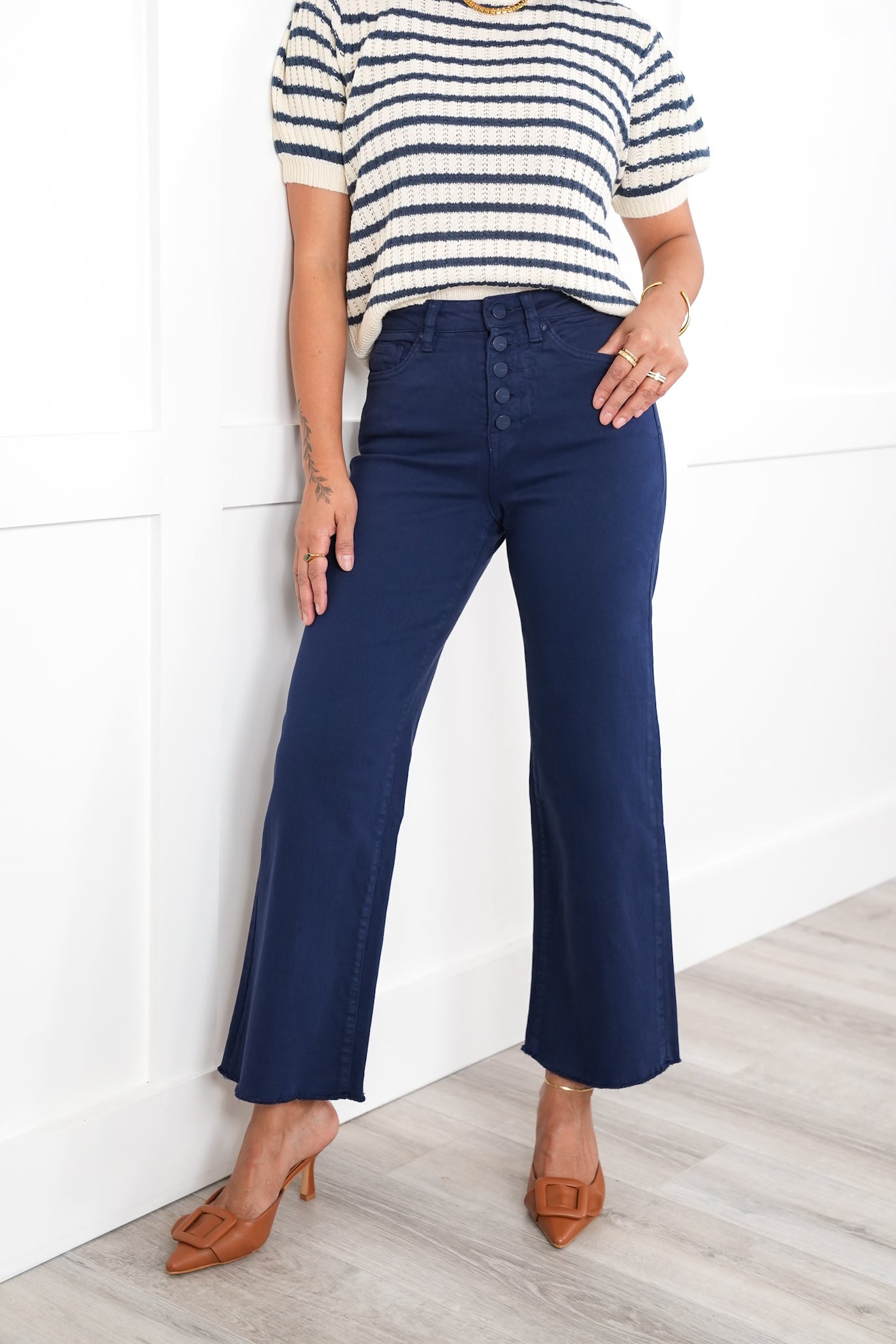 Mica High Rise Navy Wide Leg Cropped Jeans