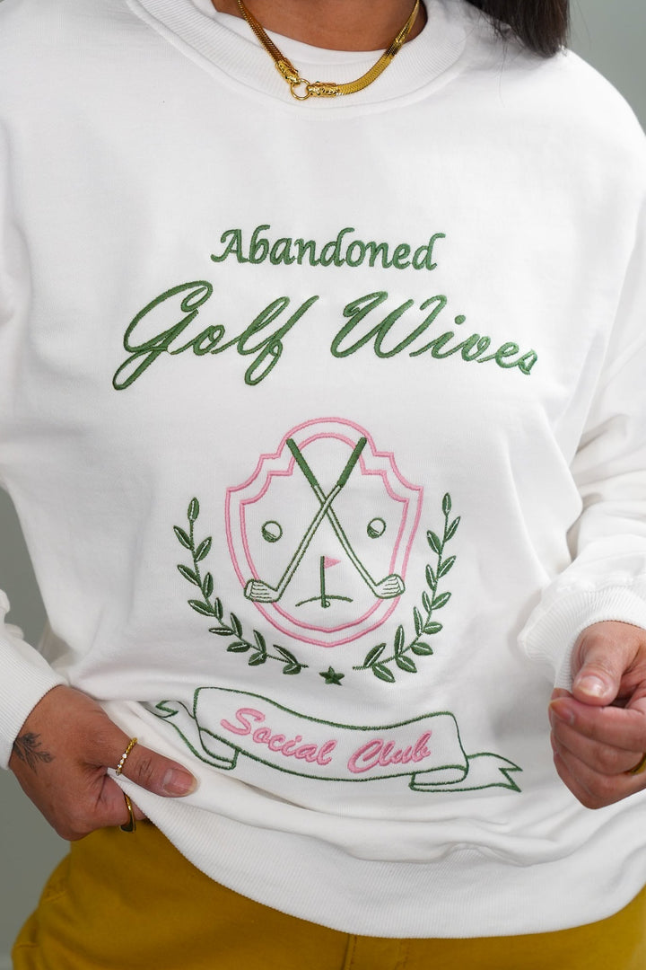 Long Sleeve Round Neck Embroidered "Golf Wives" Pullover Sweatshirt