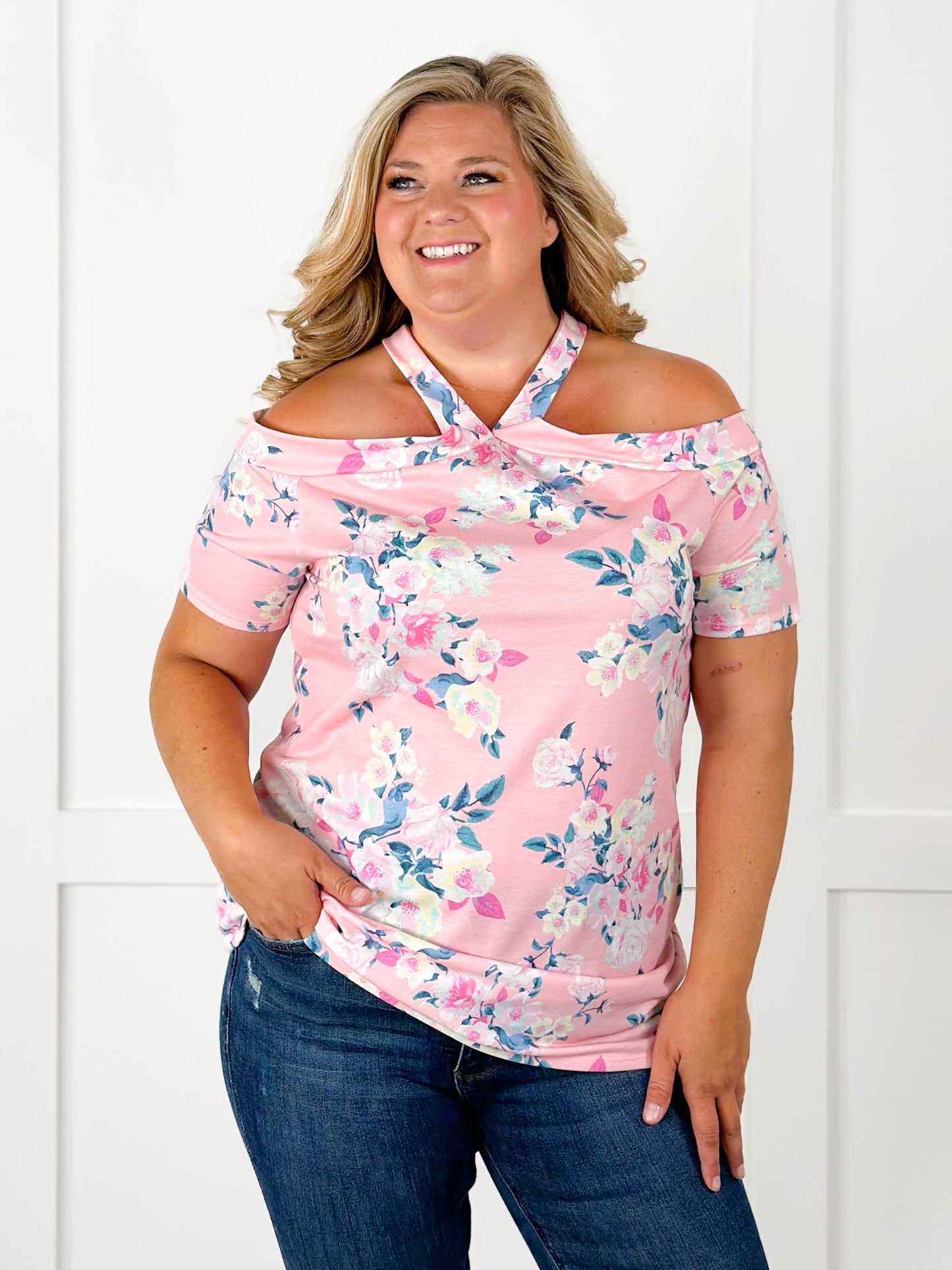 Plus/Reg  Heimish Halter Neck Multi Floral Print Top