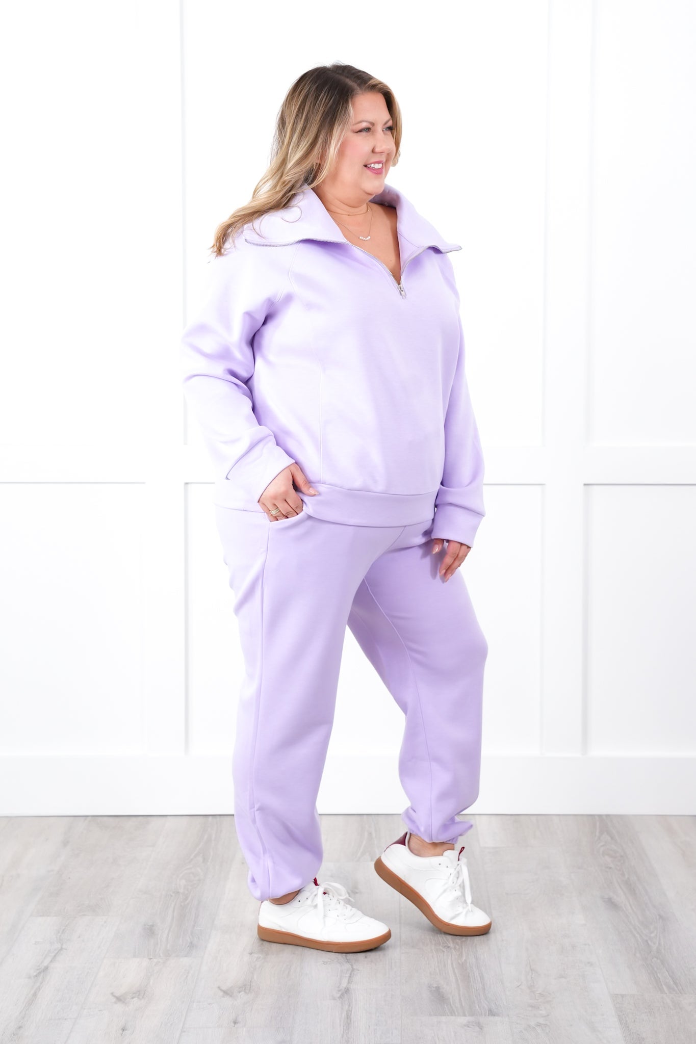 Door Buster! Plus/Reg Long Sleeve Half Zip Top with Elastic Waist Joggers Pant Set