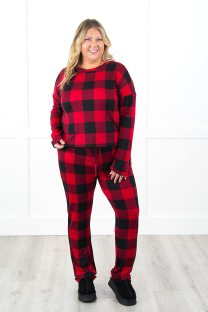 Plus/Reg Buffalo Plaid Elastic Waist Lounge Pants