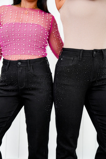 Judy Blue Frost Yourself High Rise Black Rhinestone Embellished Slim Jeans