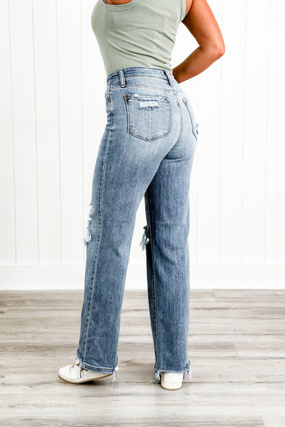 Judy Blue Wonderwall High Rise 90s Destroyed Knee Straight Leg Jeans
