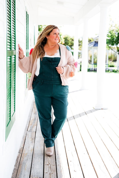 Judy Blue High Rise Teal Double Cuffed Boyfriend Overalls