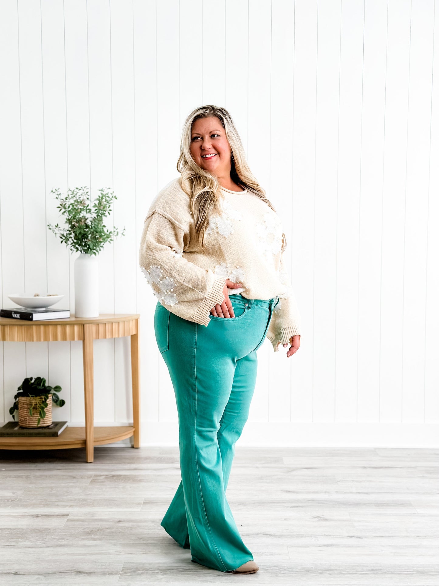 Judy Blue Breakfast at Tiffany's Topaz High Rise Tummy Control Flare Jeans