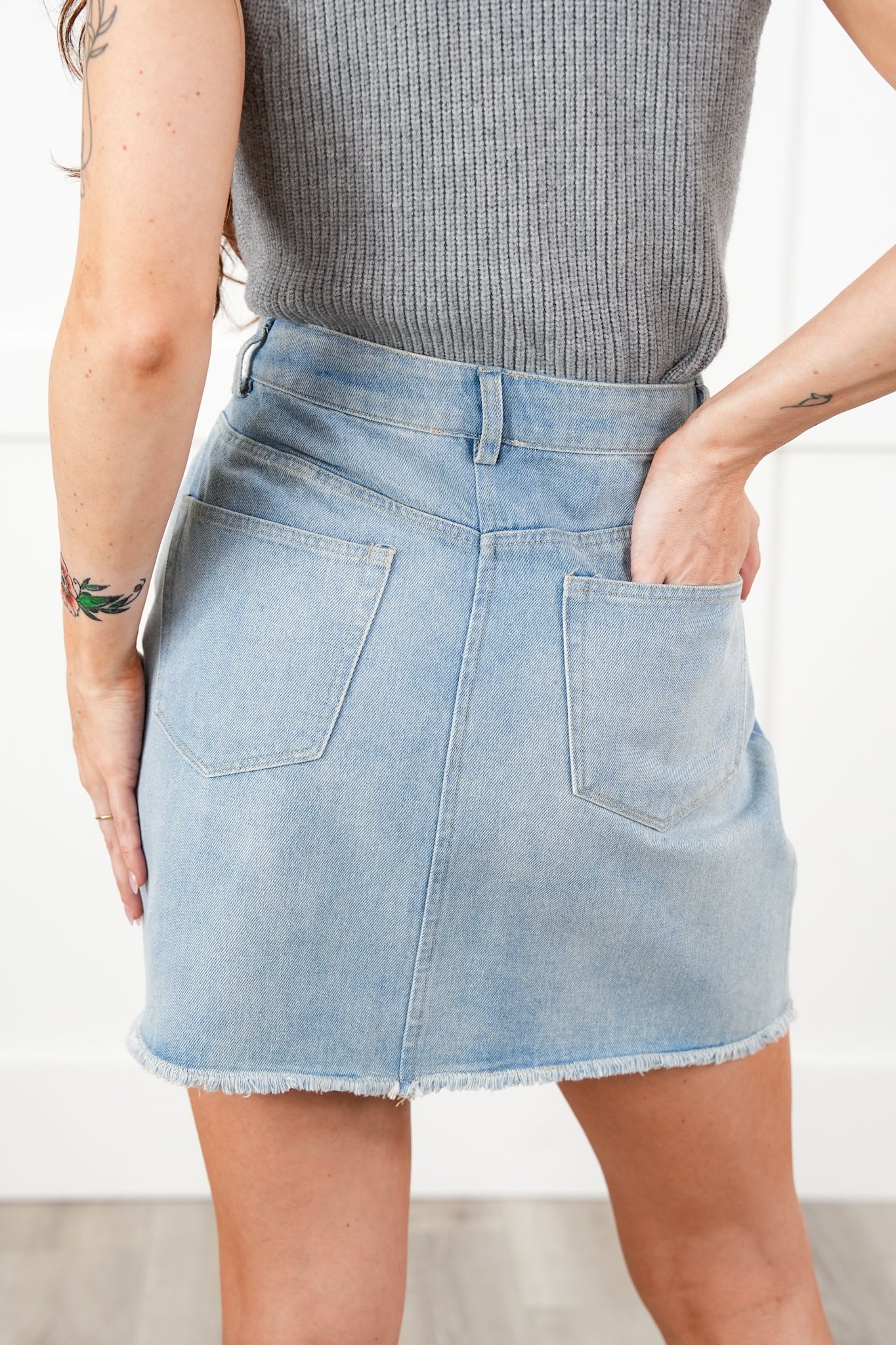Denim Mini Skirt With Leopard Detail