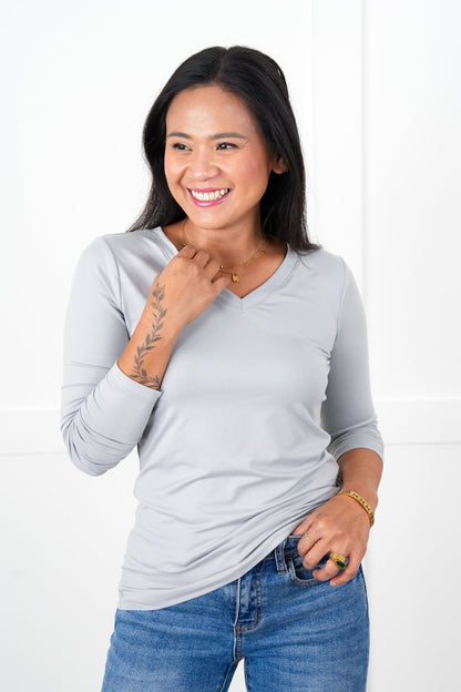 Door Buster! Plus/Reg Zenana Microfiber Long Sleeve V-Neck Tee