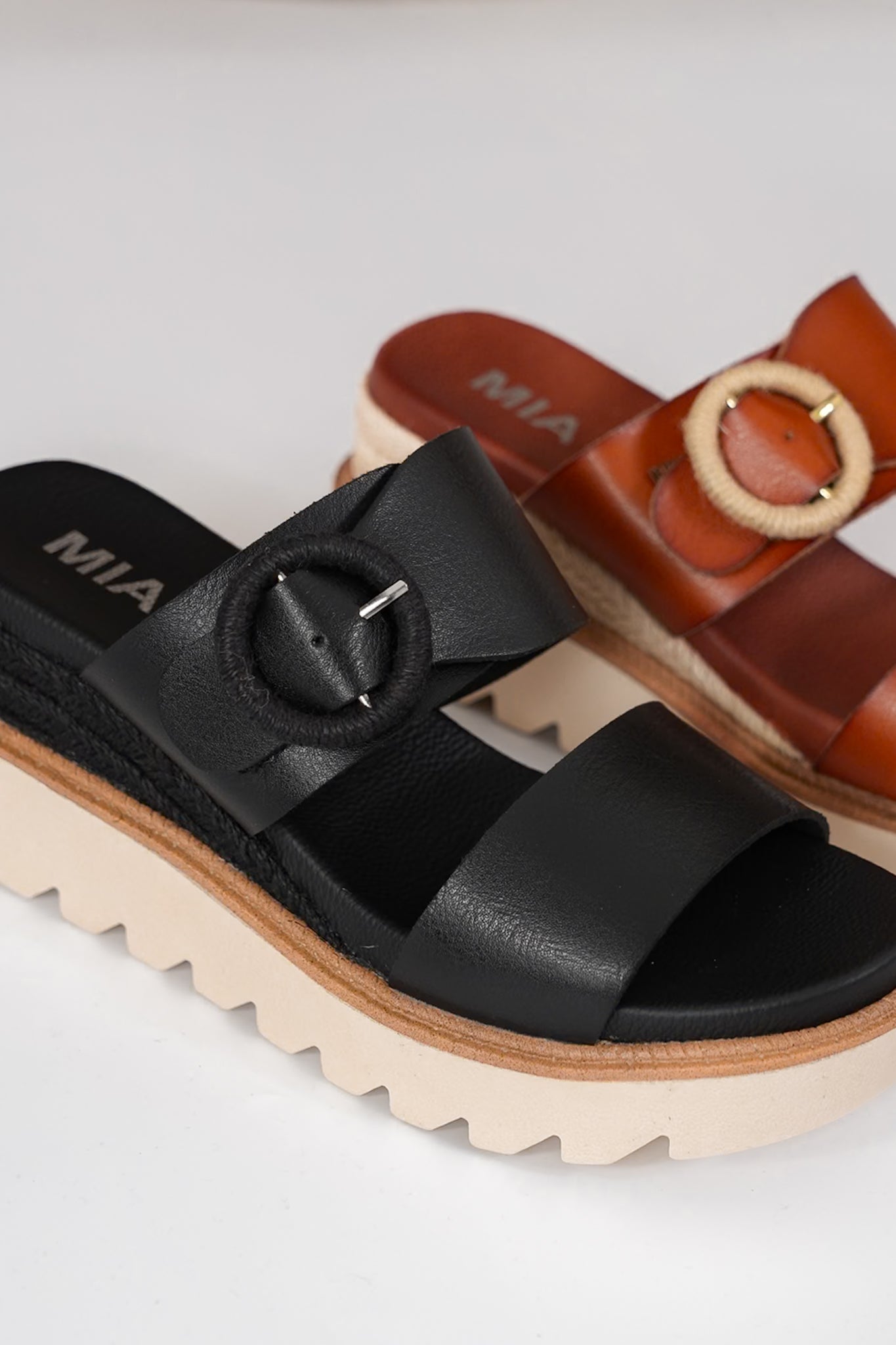 MIA Platform Slide Sandals with Chic Circular Detailing
