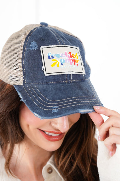 Freckled Poppy Distressed Trucker Caps
