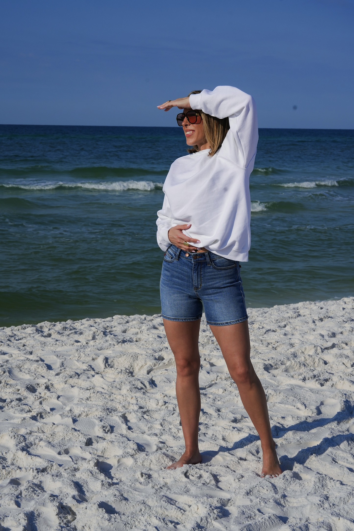 Judy Blue Medium Wash Two Button Mid Length Dad Shorts