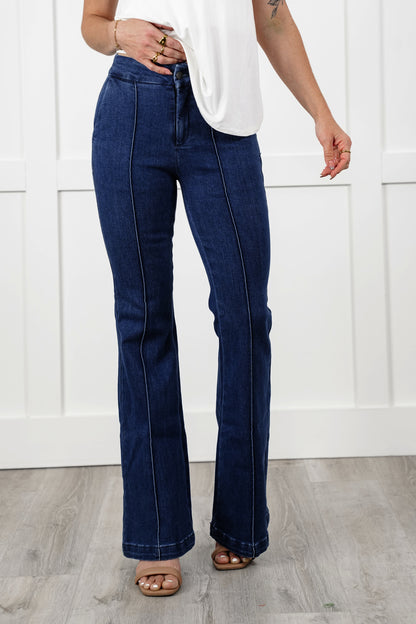 Special A High Rise Dark Wash Tummy Control Flare Jeans with Front Seam Detail