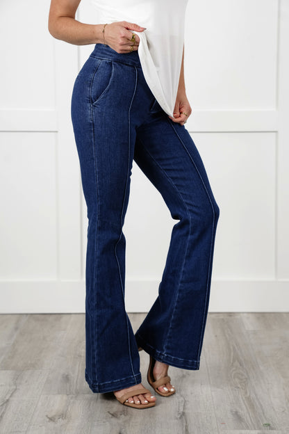 Special A High Rise Dark Wash Tummy Control Flare Jeans with Front Seam Detail
