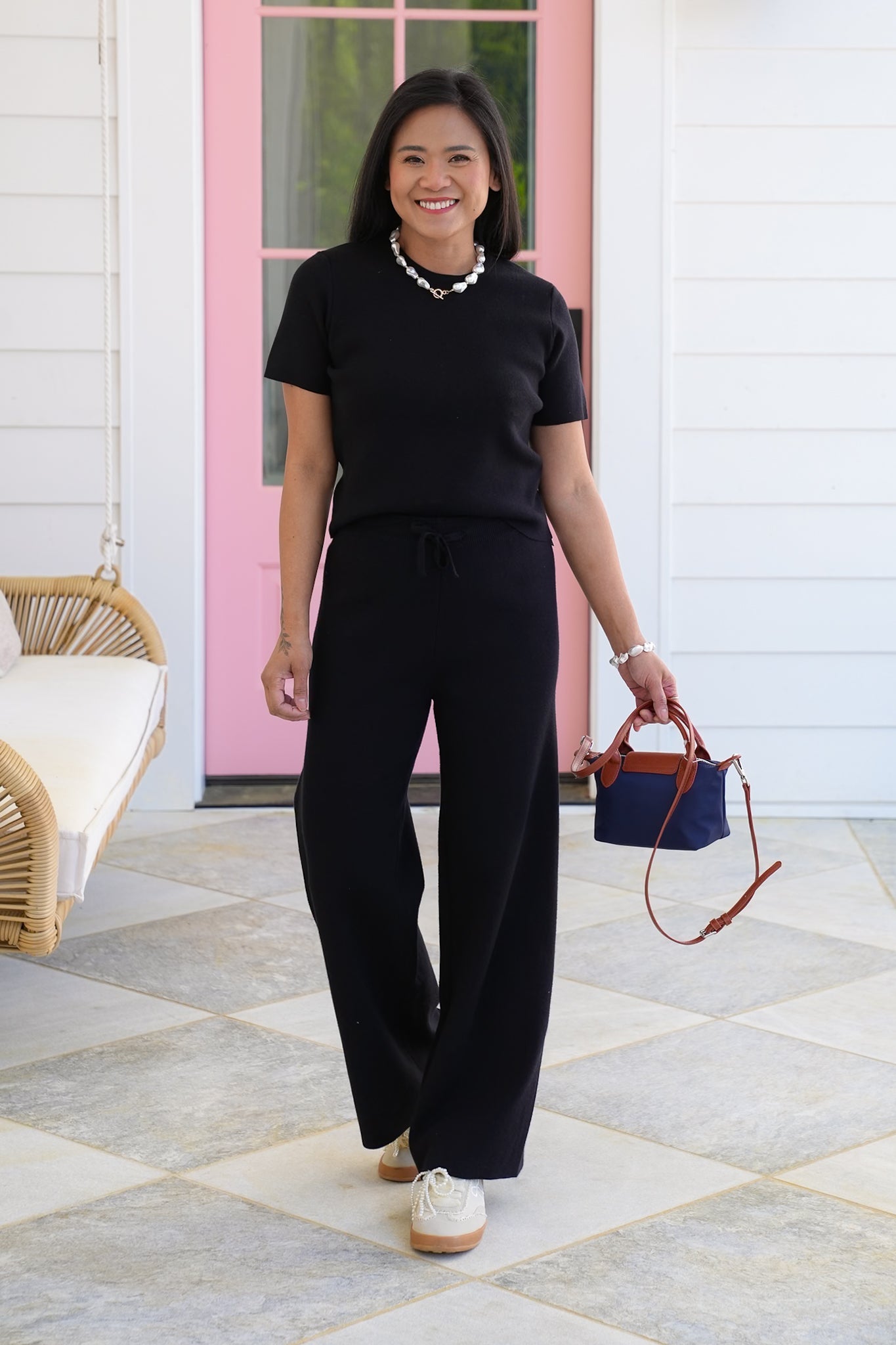 Ribbed Short Sleeve Round Neck with Elastic Waistband Pant Set