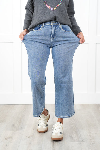 Special A High Rise Light Wash Cropped Wide Leg Jeans
