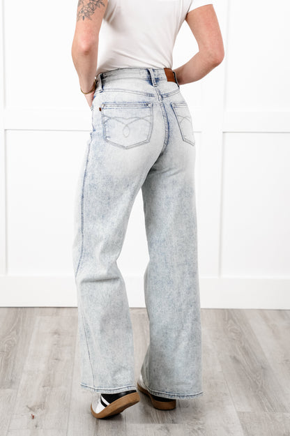 Judy Blue High Rise Light Wash Tummy Control Retro Wide Leg Jeans