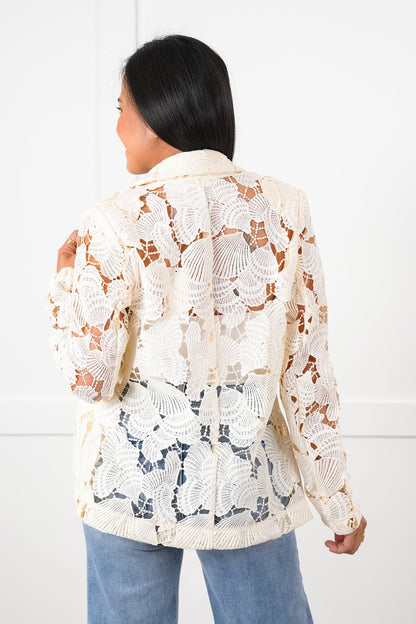 Natural Lace Long Sleeve Button Blazer