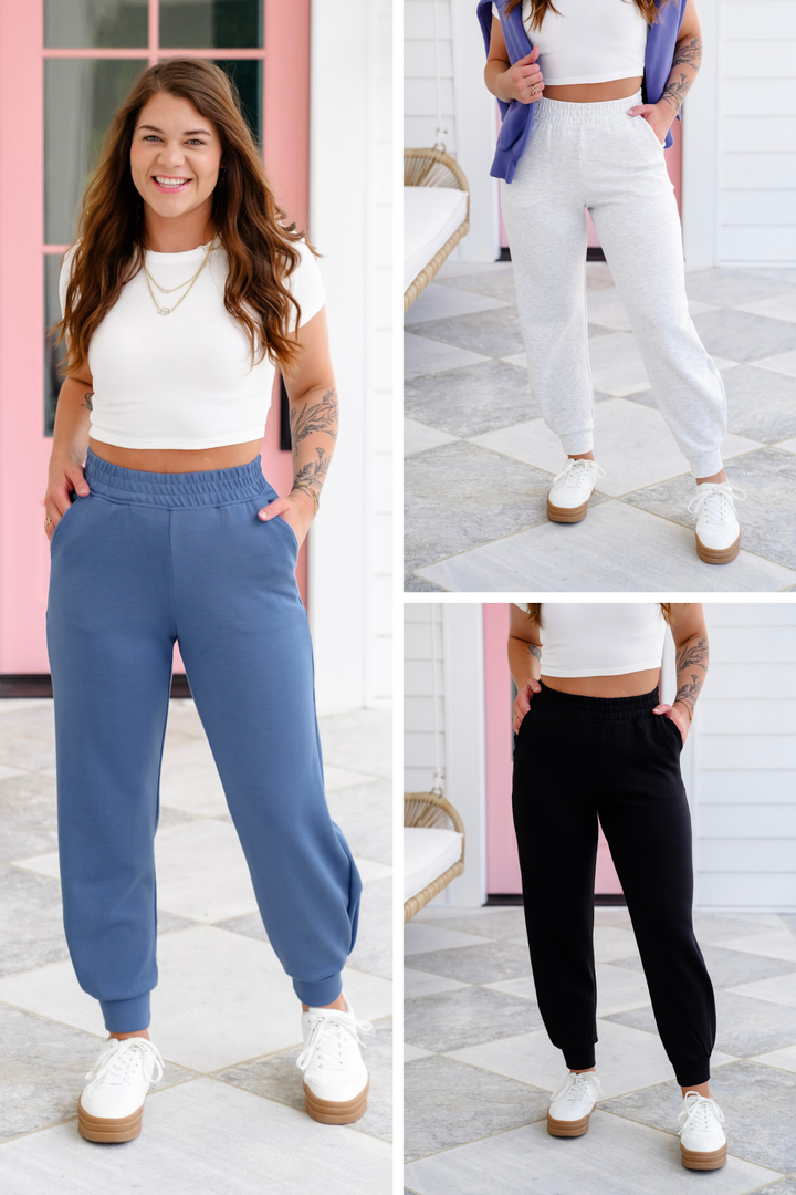 Plus/Reg Scuba Elastic Waistband Joggers With Pockets