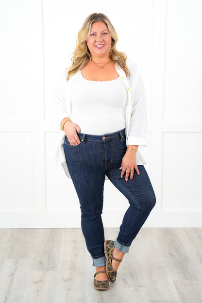 Judy Blue Mid Rise Dark Wash Classic Tummy Control Skinny Jeans