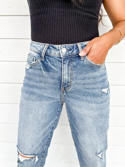 Plus/Reg Vervet High Rise Distressed Cropped Straight Leg Jeans