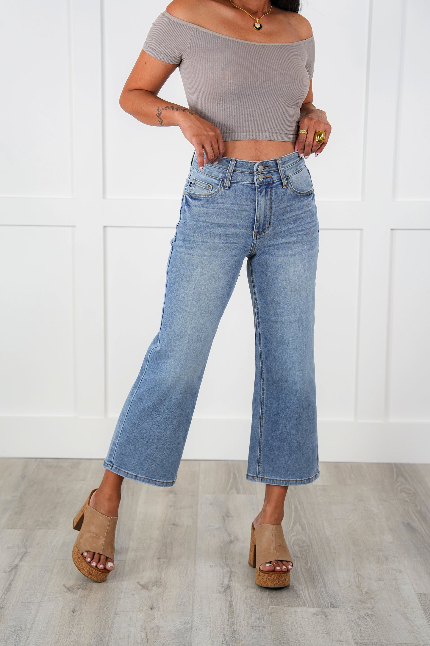 Judy Blue Double the Cool Cropped Wide Leg Jeans