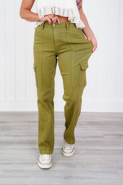 Judy Blue High Rise Matcha Straight Leg Cargo Jeans