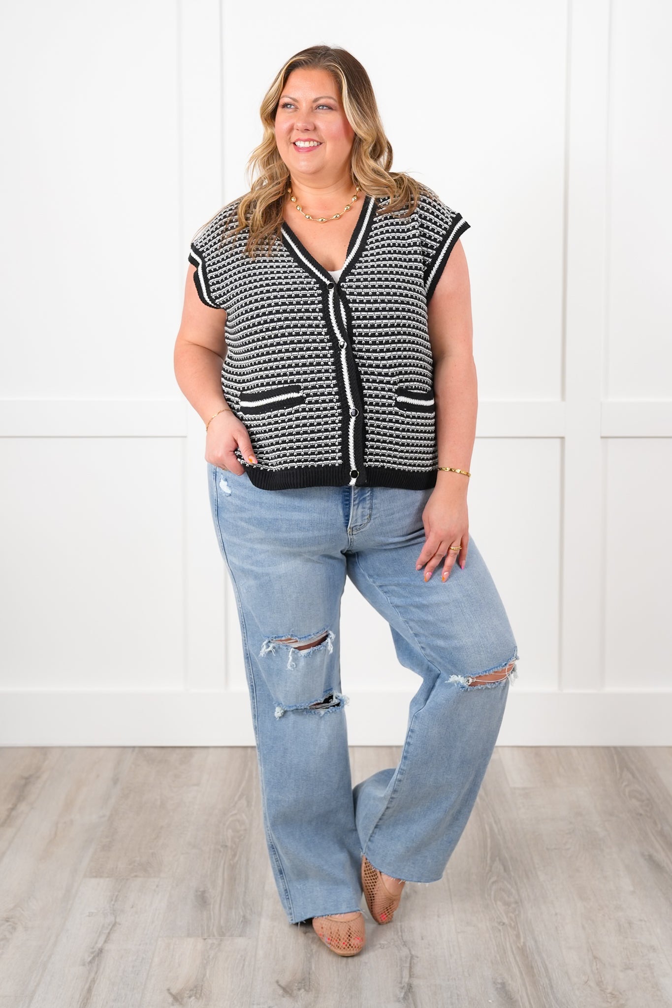 Crochet Button Down Vest with Pockets